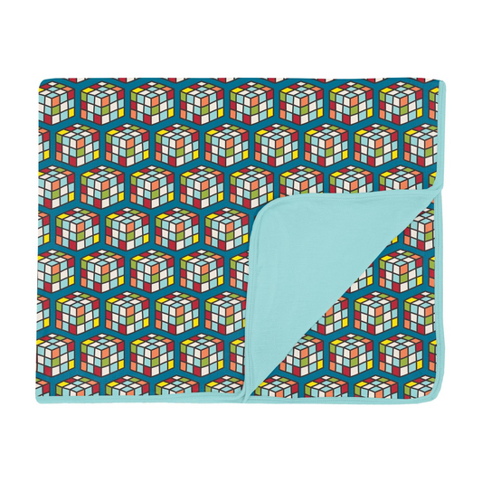 Bamboo Print Toddler Blanket: Cerulean Blue Puzzle Cube