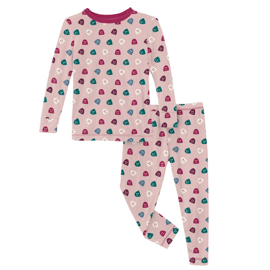 Bamboo Print Long Sleeve Pajama Set: Baby Rose Happy Gumdrops