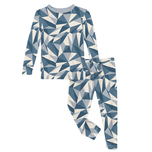 Bamboo Print Long Sleeve Pajama Set: Winter Ice