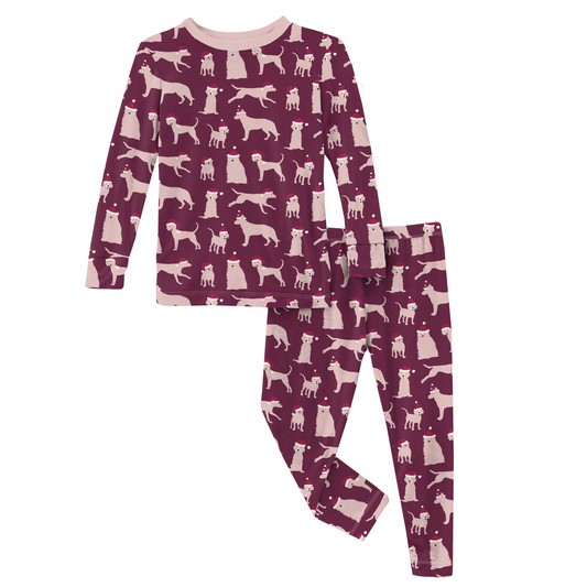 Bamboo Print Long Sleeve Pajama Set: Melody Santa Dogs