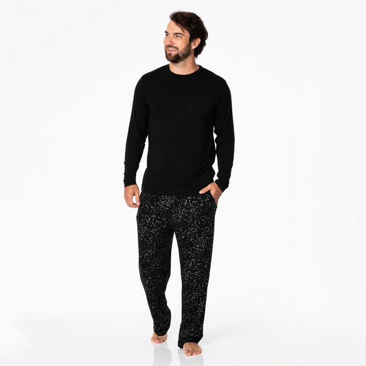 Men's Bamboo Print Long Sleeve Pajama Set: Midnight Foil Constellations