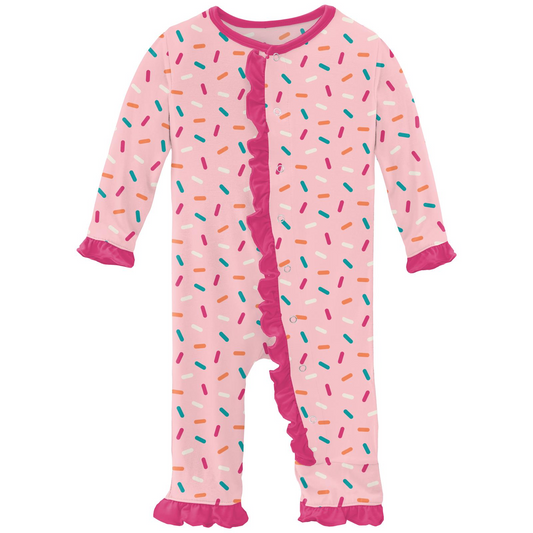 Print Classic Ruffle Coverall with Snaps: Lotus Sprinkles