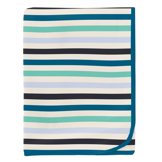 Bamboo Print Swaddling Blanket: Little Boy Blue Stripe