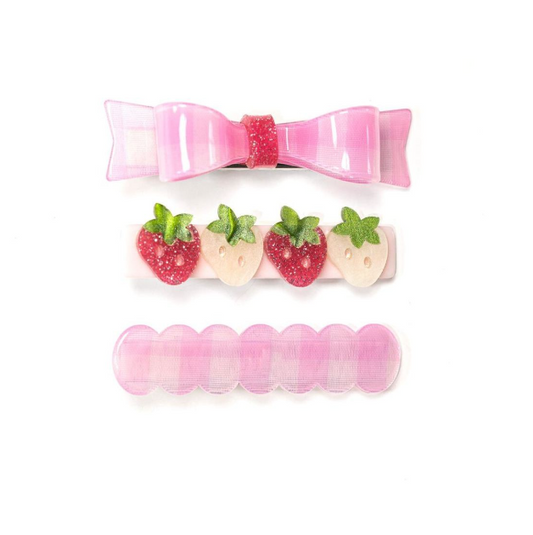 Pink Checkers & Strawberries Alligator Clips