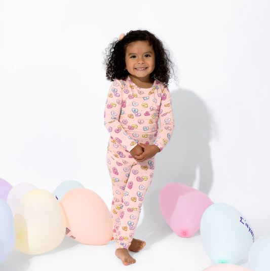 Bamboo Kids Pajamas Valentine's Candy Hearts Pink