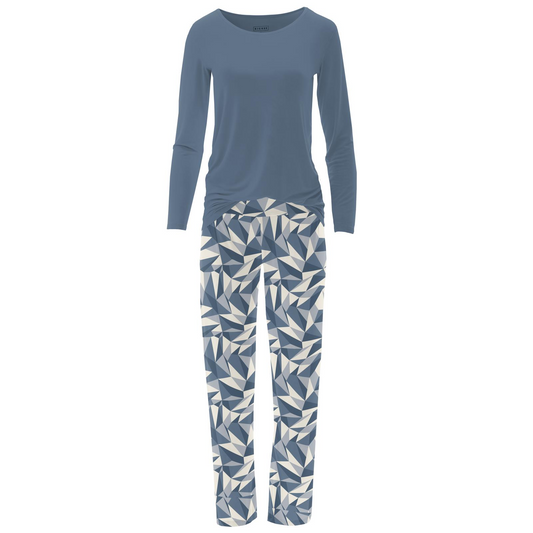 Bamboo Women's Print Long Sleeve Loosey Goosey Tee & Pajama Pants Set: Winter Ice