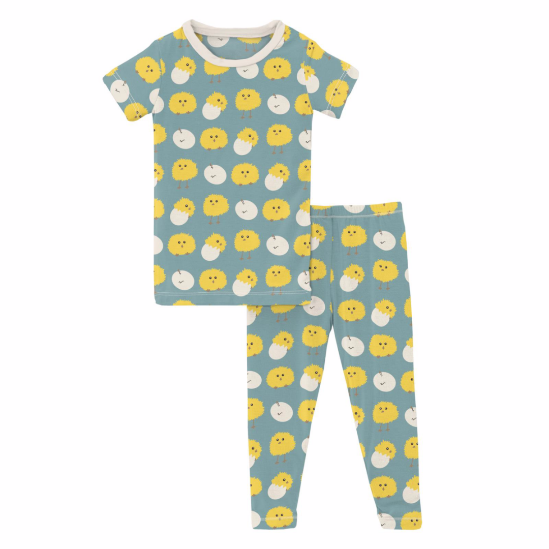 Kickee Pants Print Short Sleeve Pajama Set Jade Peep Peeps