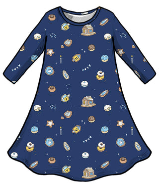 Bamboo Girls' Long Sleeve Dress Hanukkah Cookies