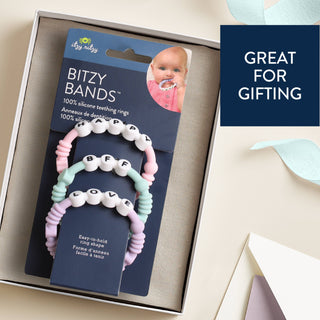 Bitzy Bands Silicone Teething Rings – Friendship Bracelet Inspired Baby Teethers (Set of 3)