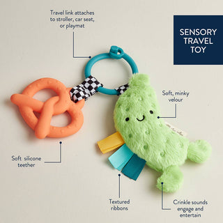 Itzy Pal™ Parker the Pickle Teether Toy – Plush Sensory Baby Toy with Silicone Teether, Crinkle Sounds &amp; Textured Ribbons