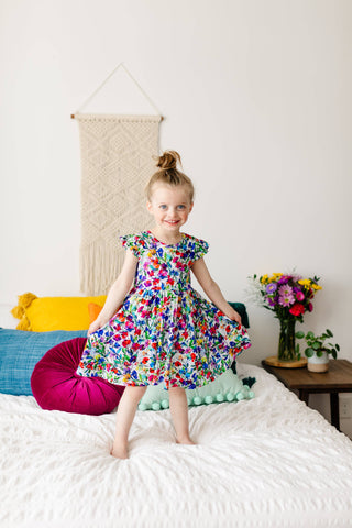 Bamboo Ruffle Cap Sleeve Skater Dress: Very Sweet Pea