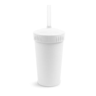 10 oz Straw Cup w/NEW No-Pull-Out Silicone Straw White