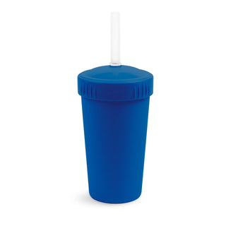 10 oz Straw Cup w/NEW No-Pull-Out Silicone Straw Navy Blue