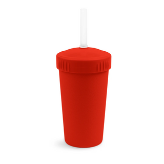 10 oz Straw Cup w/NEW No-Pull-Out Silicone Straw Red