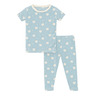 Bamboo Print Short Sleeve Pajama Set: Spring Sky Tooth Fairy