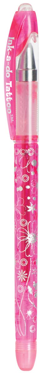 Ink-a-Do Tattoo Pens Set for Kids & Tweens – Washable Temporary Body Art Gel Pens with Stencils | Non-Toxic Glitter Tattoo Markers for Creative Play (6 Pens + 3 Stencils)