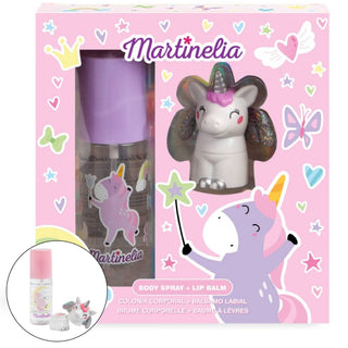 Martinelia Sweet Dreams Unicorn Body Spray & Lip Balm Set – Kids Glitter Lip Balm & Scented Body Mist Gift Set