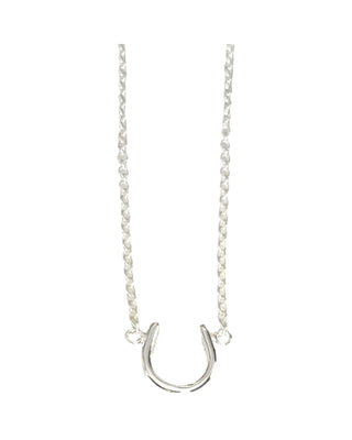 Silver horseshoe necklace on a white background