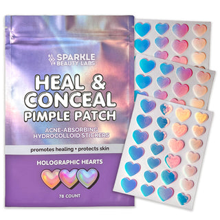 Holographic Heart Hydrocolloid Pimple Patches (78 Count) – Cute Acne Spot Stickers for Blemish Care, Oil Absorption & Skin Protection 💜