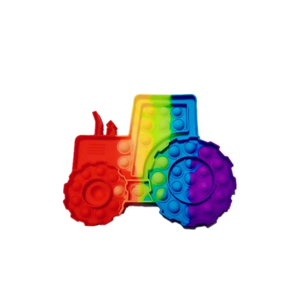 Tractor and Excavator Rainbow Push-Pop-It Bubble Fidget Toy