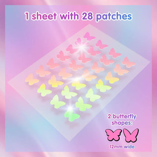 Holographic Butterfly Hydrocolloid Pimple Patches (28 Count) – Cute Acne Spot Stickers for Blemish Care, Oil Absorption & Skin Protection 🦋✨