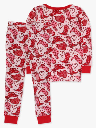 Girls SoftSnooze™ Bamboo Viscose Ruffle Long Sleeve Pajama Set in Lasso Love