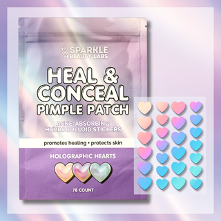 Holographic Heart Hydrocolloid Pimple Patches (78 Count) – Cute Acne Spot Stickers for Blemish Care, Oil Absorption & Skin Protection 💜