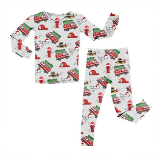 Bamboo Two Piece Pajama Set in Christmas Fire Trucks