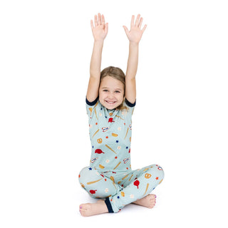 Play Ball Baseball Two-Piece Bamboo Short Sleeve Pajama Kids Pants Set