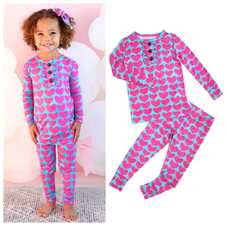 Cora Ruffle Two Piece Valentines Day Bamboo Lounge Set