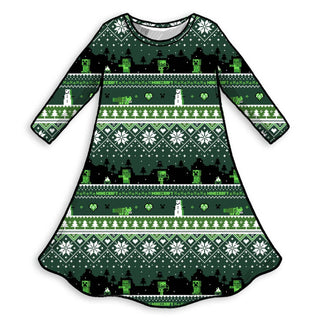 Minecraft Creeper Holiday Bamboo Girls' Long Sleeve Dress