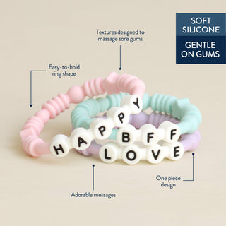 Bitzy Bands Silicone Teething Rings – Friendship Bracelet Inspired Baby Teethers (Set of 3)