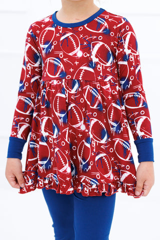 Graffiti Football Peplum Set: Red & Navy