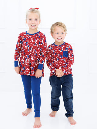 Graffiti Football Henley T-Shirt: Red & Navy