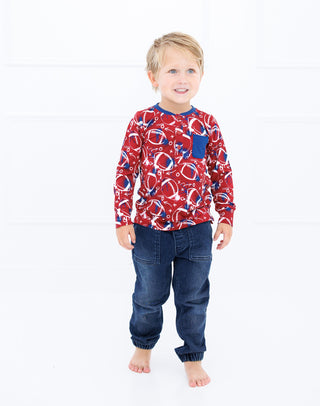 Graffiti Football Henley T-Shirt: Red & Navy