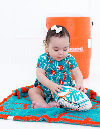 Football Stroller Blanket- Aqua & Orange