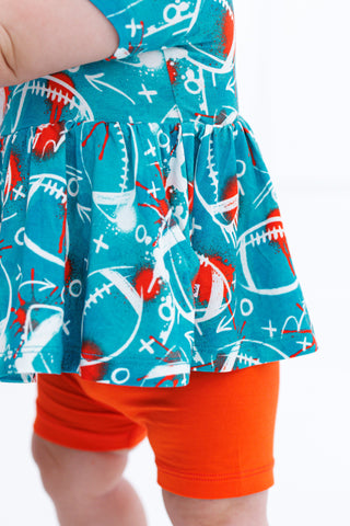 Graffiti Football Peplum Set: Aqua & Orange