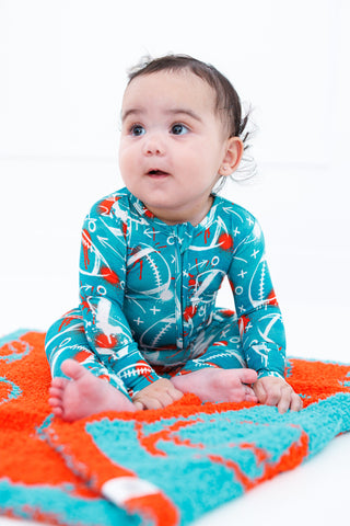 Football Stroller Blanket- Aqua & Orange