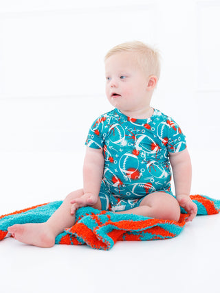 Football Stroller Blanket- Aqua & Orange