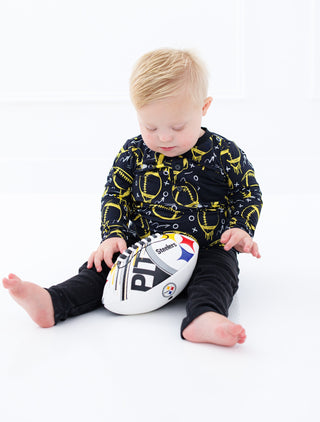 Graffiti Football Henley T-Shirt: Black & Yellow/Gold