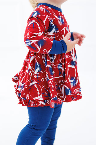 Graffiti Football Peplum Set: Red & Navy