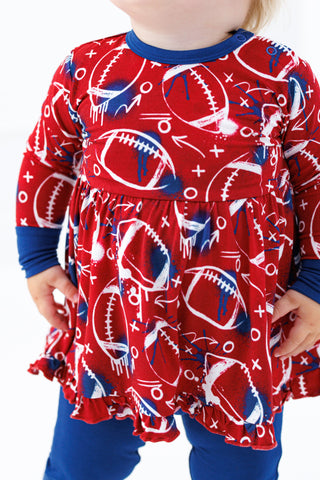 Graffiti Football Peplum Set: Red & Navy