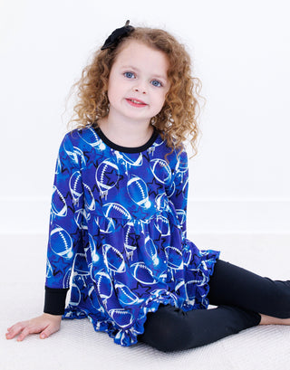 Graffiti Football Peplum Set: Blue & White with Stars