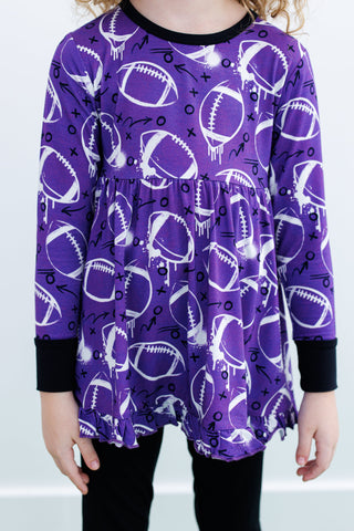Graffiti Football Peplum Set: Purple & White