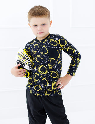 Graffiti Football Henley T-Shirt: Black & Yellow/Gold