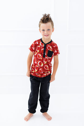 Graffiti Football Henley T-Shirt: Red & Gold