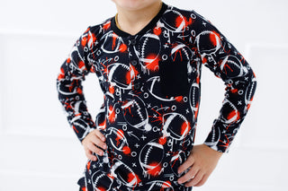 Graffiti Football Henley T-Shirt: Black & Orange