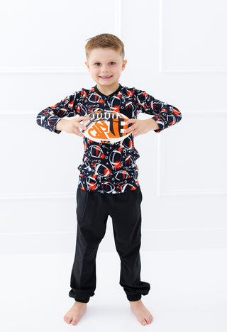 Graffiti Football Henley T-Shirt: Black & Orange