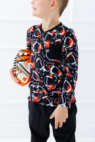Graffiti Football Henley T-Shirt: Black & Orange