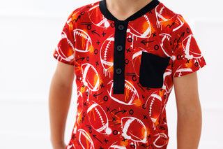 Graffiti Football Henley T-Shirt: Red & Orange